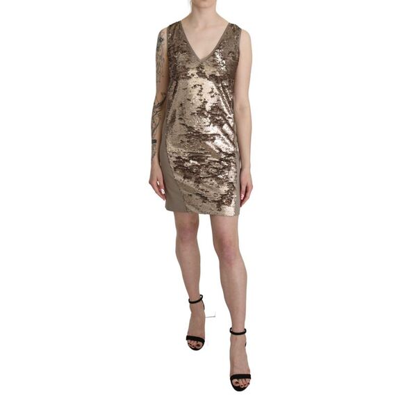 Liu Jo Brown Sequined V-neck Sleeveless Sheath Mini Women's Dress